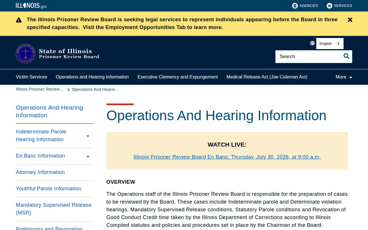 Illinois parole hearing calendar used for Jo Daviess County release supervision