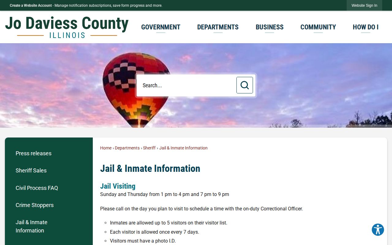 Jo Daviess County Jail inmate bail and release information page
